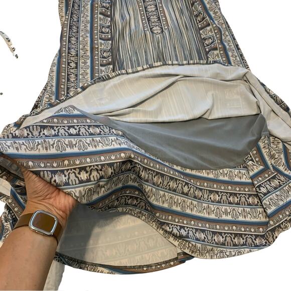 Hale Bob Blue and Brown Patterned Striped Boho Swing Mini Dress - Picture 10 of 10